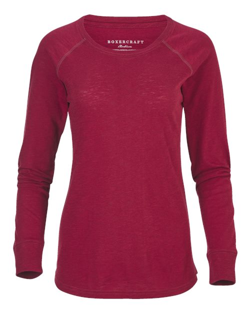 Boxercraft BW3166 Women's Solid Preppy Patch Long Sleeve T-Shirt