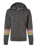 MV Sport W22732 Women's Striped Sleeves Full-Zip Hooded Sweatshirt