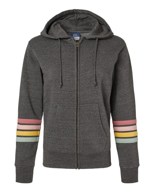 MV Sport W22732 Women's Striped Sleeves Full-Zip Hooded Sweatshirt