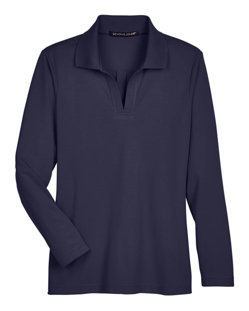 Devon & Jones DG20LW Women's CrownLux Performance® Plaited Long Sleeve Polo
