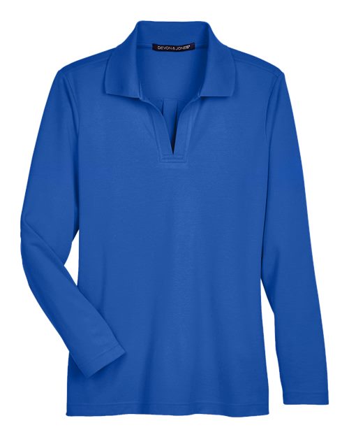 Devon & Jones DG20LW Women's CrownLux Performance® Plaited Long Sleeve Polo