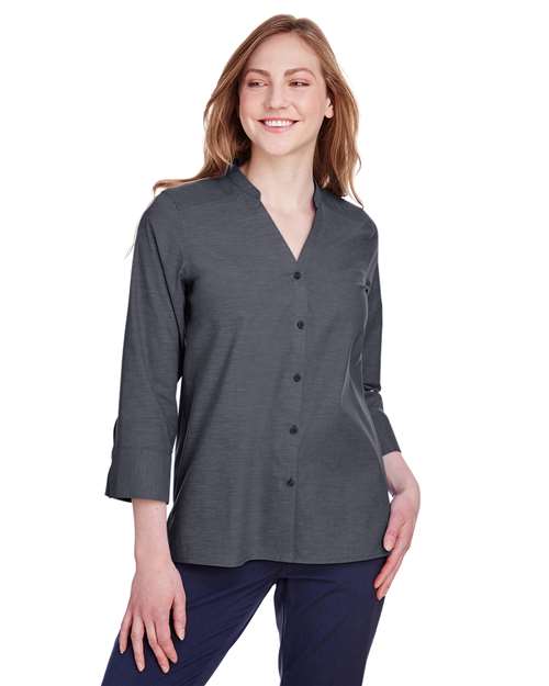 Devon & Jones DG562W Women's Crown Collection® Stretch Pinpoint Chambra Three-Quarter Sleeve Shirt