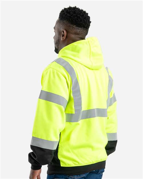 Berne Apparel HVF023 Men's Hi-Vis Class 3 Color Block Full-Zip Hooded Sweatshirt