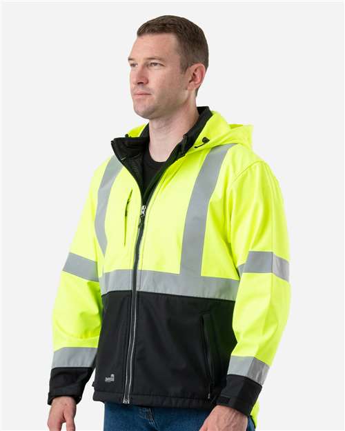 Berne Apparel HVJS206 Men's Hi-Vis Class 3 Hooded Soft Shell Jacket