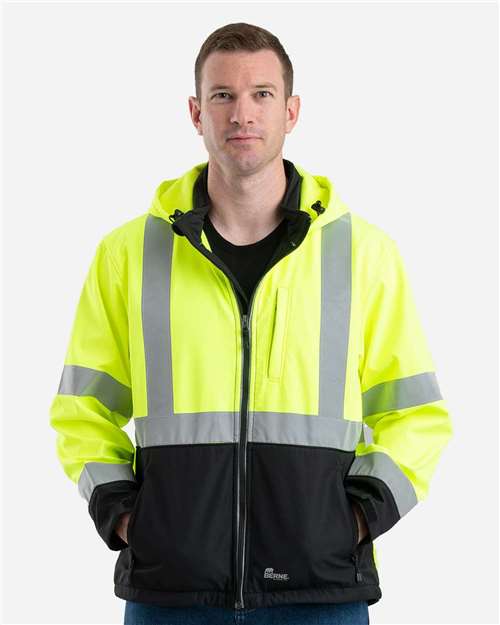Berne Apparel HVJS206T Men's Tall Hi-Vis Class 3 Hooded Soft Shell Jacket