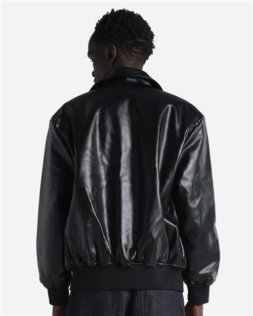 Shaka Wear SHPVB Unisex PU Leather Collared Varsity Jacket