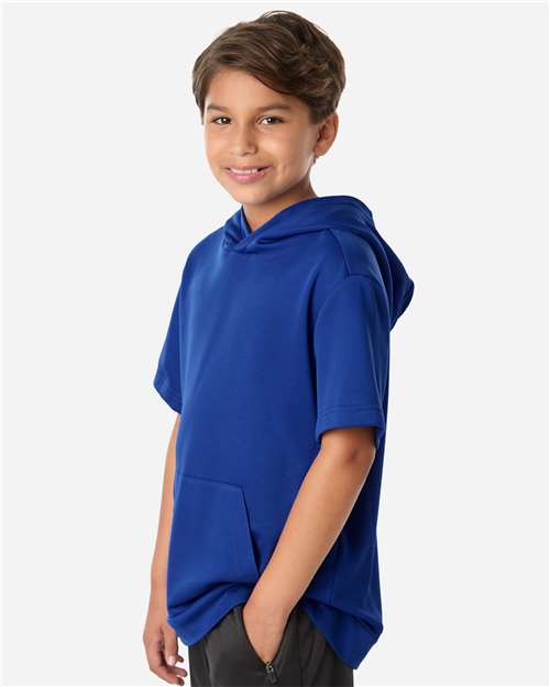 Team 365 TT404Y Youth Squad Tech Fleece Hooded Short-Sleeve Sweatshirt