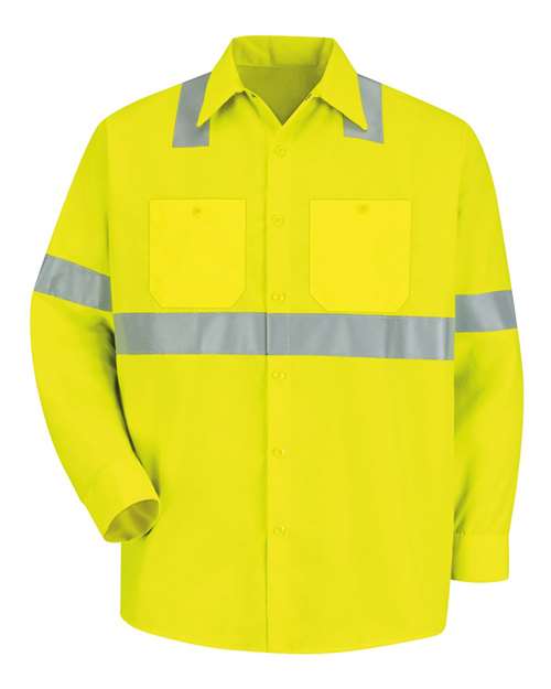 Red Kap SS14HV Men's High Visibility Safety Long Sleeve Work Shirt