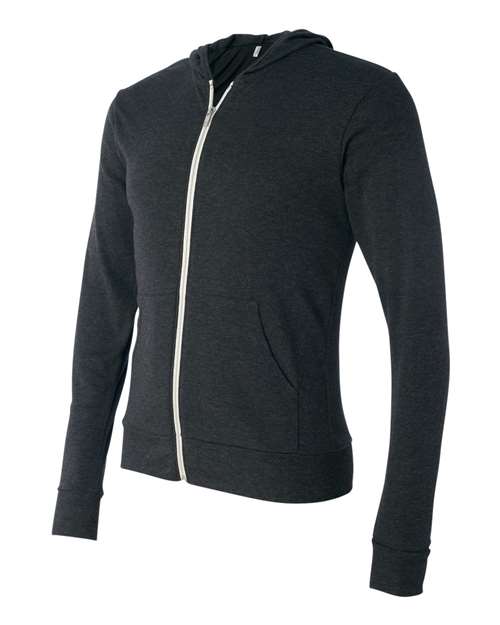 BELLA + CANVAS 3939 Unisex Triblend Lightweight Full-Zip Hooded Long Sleeve Tee