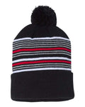 Sportsman SP60 12" Striped Pom-Pom Cuffed Beanie