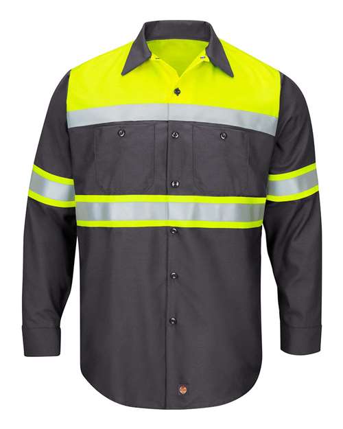 Red Kap SY70 Men's Hi-Visibility Colorblock Ripstop Long Sleeve Work Shirt