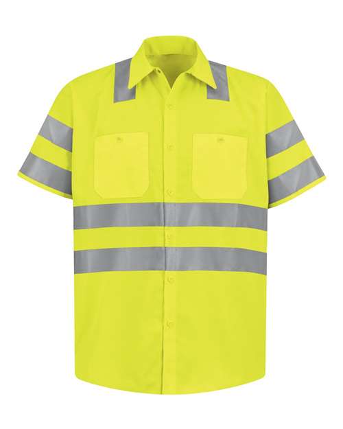 Red Kap SS24HVT Men's Tall High Visibility Safety Short Sleeve Work Shirt