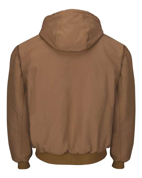 Bulwark JLH6 Men's Insulated Brown Duck Hooded Jacket with Knit Trim